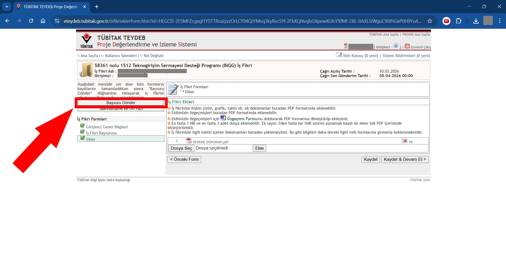 Başvuru Gönderme Adımı