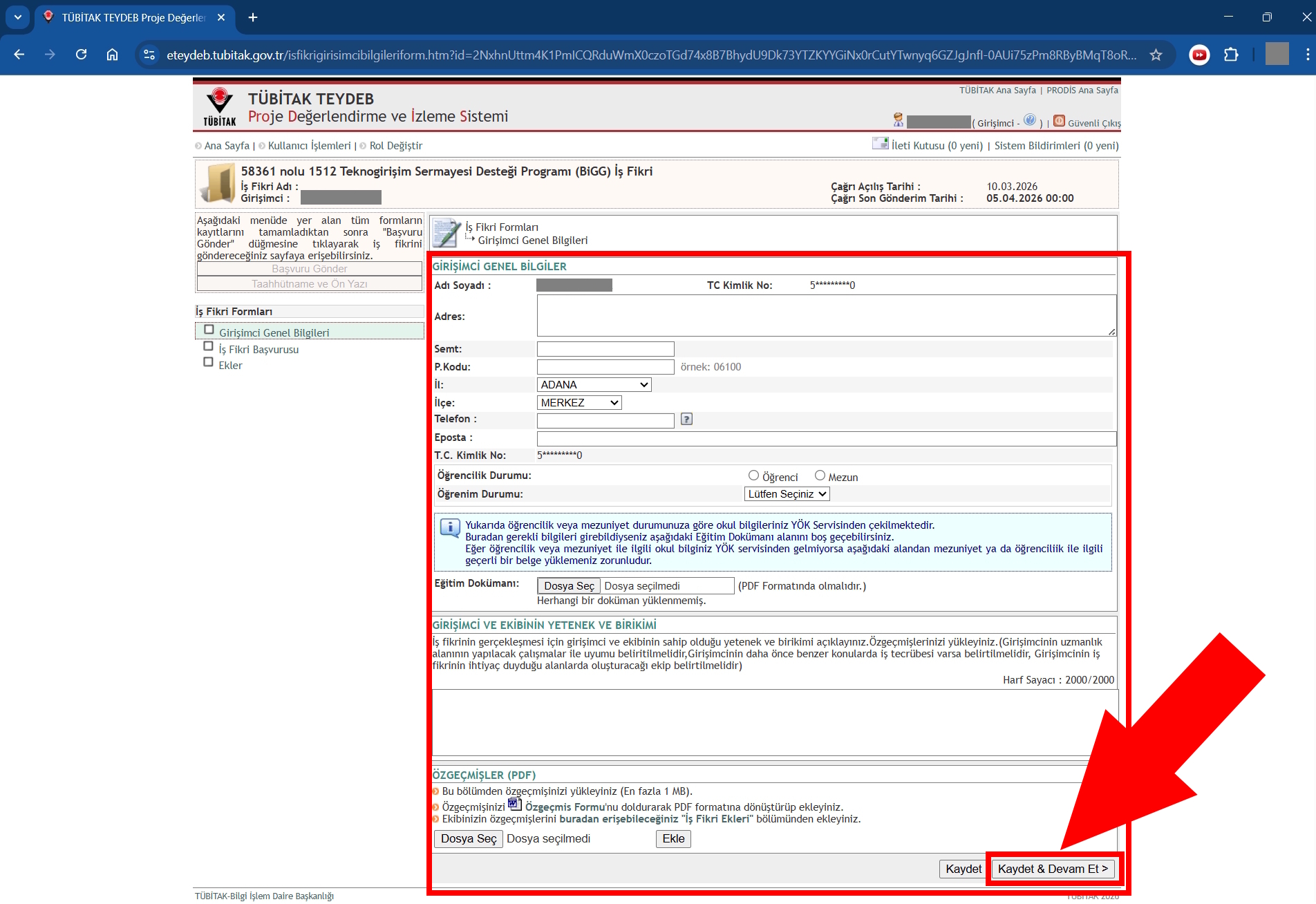 Başvuru Formu Bilgi Girişi